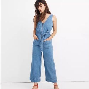 Madewell Denim Sleeveless Zip Front Jumpsuit